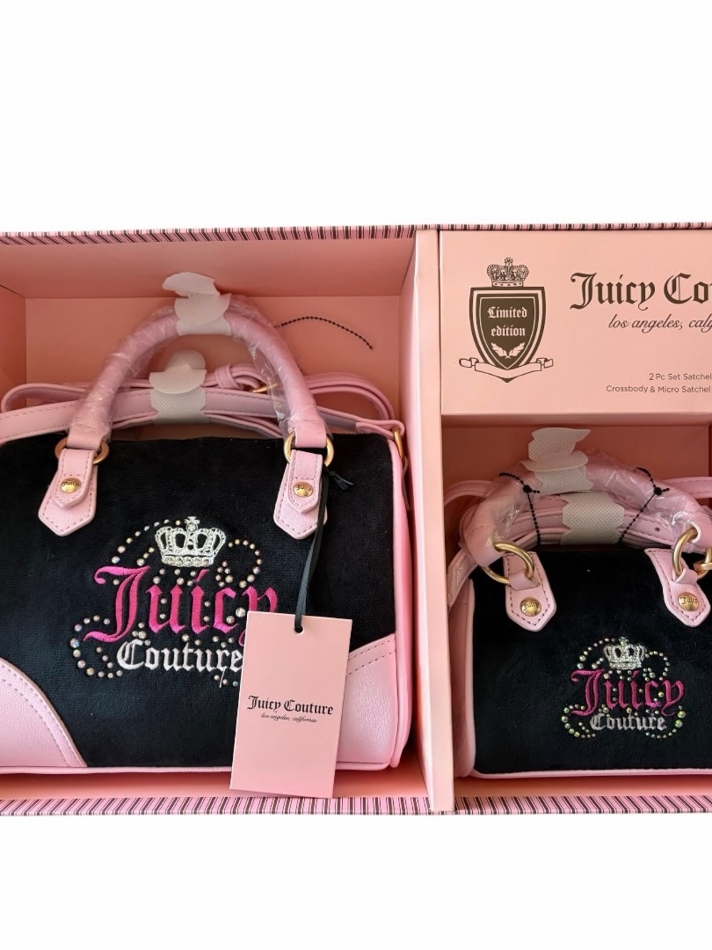 Juicy Couture Black & Pink Embellished Satchel Set - MOMMY & ME collection